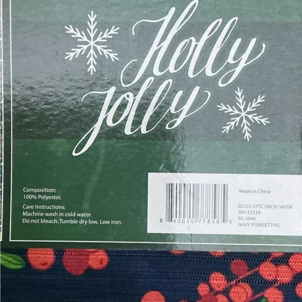 Christmas Shower Curtain Holiday Poinsettias Fabric Classic Navy Blue 70x72 In